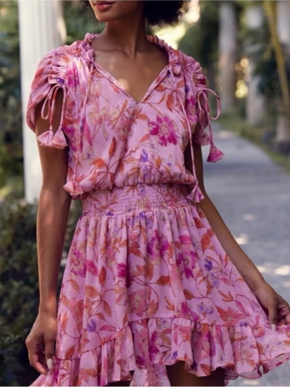 MISA Los Angeles Dominique Dress Pink Floral Chiffon Mini Size M